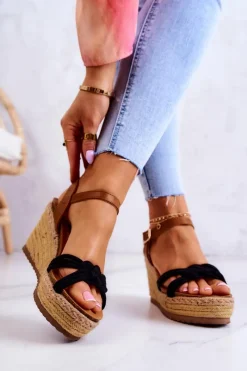 Online Modne Sandały Na Koturnie Czarne Roseville Damskie Sandały Na Koturnie