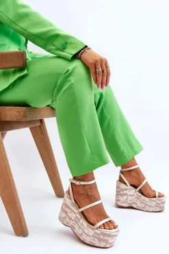 Best Modne Sandały Na Koturnie We Wzory Beżowe Claria Damskie Sandały Na Koturnie