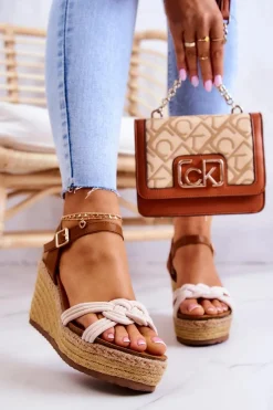 Sandały Na Koturnie>Boto Modne Sandały Na Koturnie Beżowe Roseville