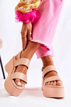 Outlet Modne Sandały Na Masywnej Platformie Beżowe Mariel Damskie Sandały Na Koturnie