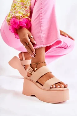 Outlet Modne Sandały Na Masywnej Platformie Beżowe Mariel Damskie Sandały Na Koturnie
