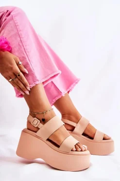 Outlet Modne Sandały Na Masywnej Platformie Beżowe Mariel Damskie Sandały Na Koturnie