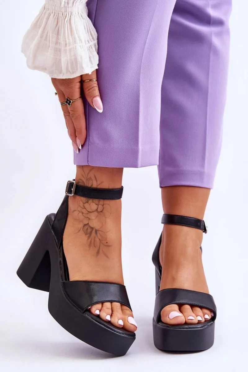 Sandały Na Obcasie>Boto Modne Sandały Na Masywnym Obcasie Czarne Karmine