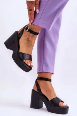 Sandały Na Obcasie>Boto Modne Sandały Na Masywnym Obcasie Czarne Karmine