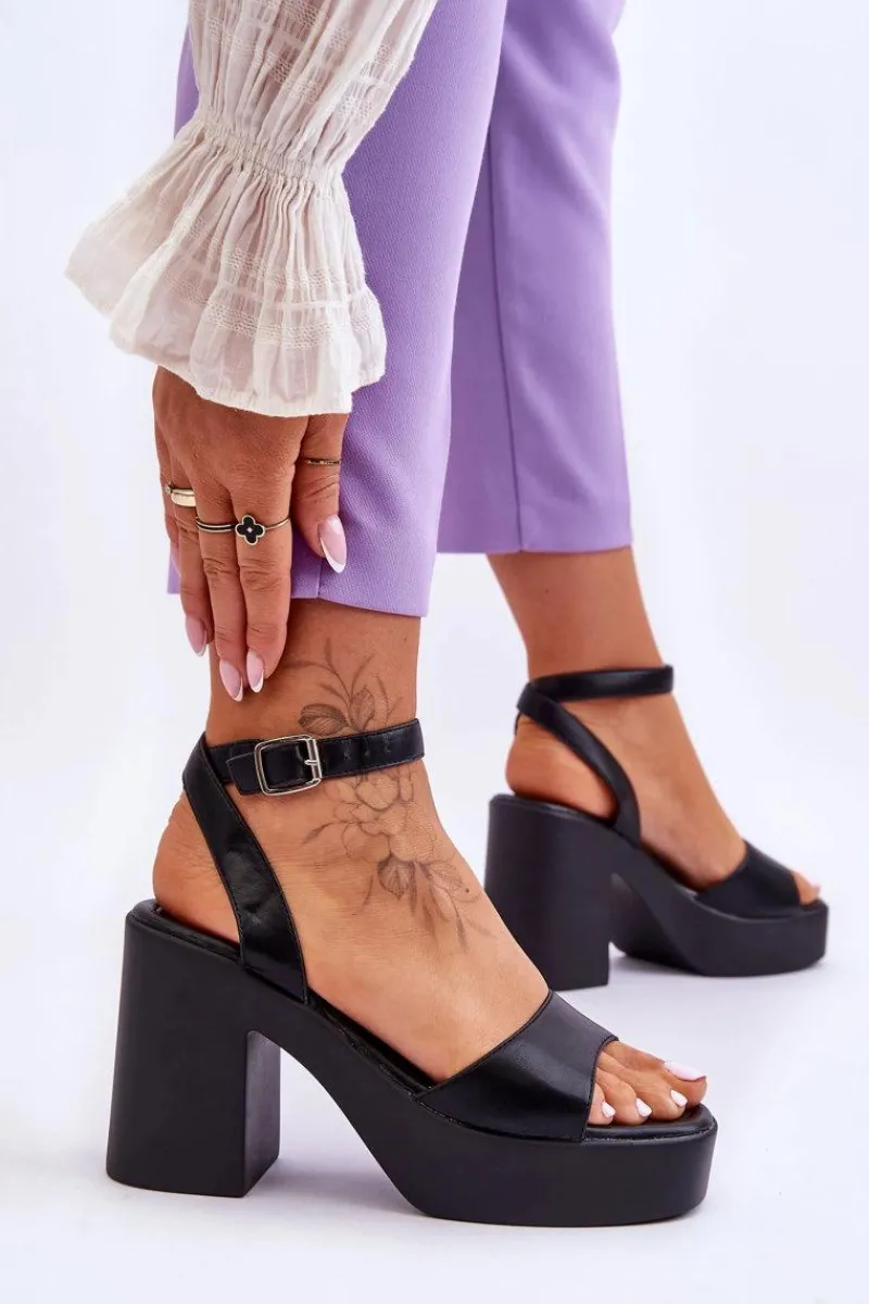 Sandały Na Obcasie>Boto Modne Sandały Na Masywnym Obcasie Czarne Karmine