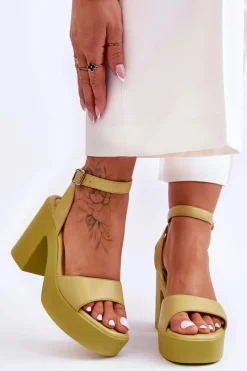 Sandały Na Obcasie>Boto Modne Sandały Na Masywnym Obcasie Limonkowe Karmine