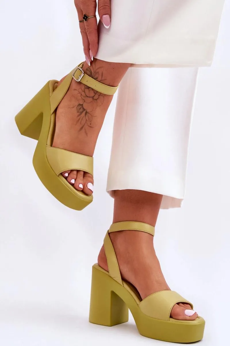 Sandały Na Obcasie>Boto Modne Sandały Na Masywnym Obcasie Limonkowe Karmine