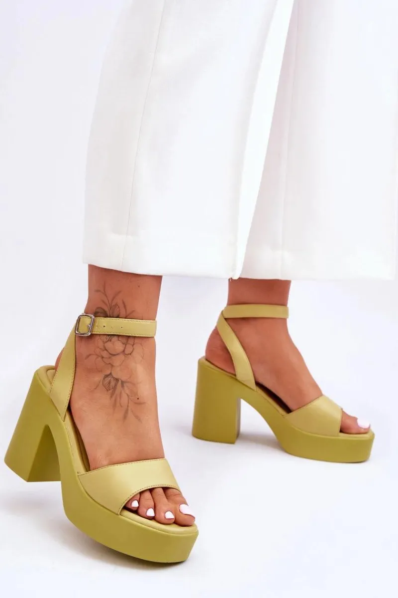 Sandały Na Obcasie>Boto Modne Sandały Na Masywnym Obcasie Limonkowe Karmine