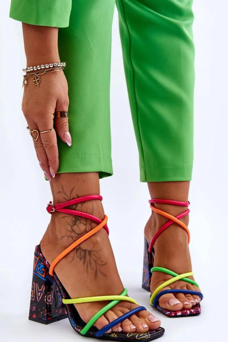 Boto Modne Sandały Na Obcasie Multikolor Josette Wielokolorowy