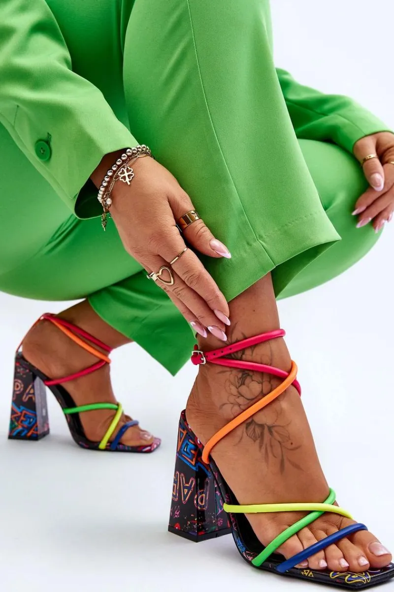 Boto Modne Sandały Na Obcasie Multikolor Josette Wielokolorowy