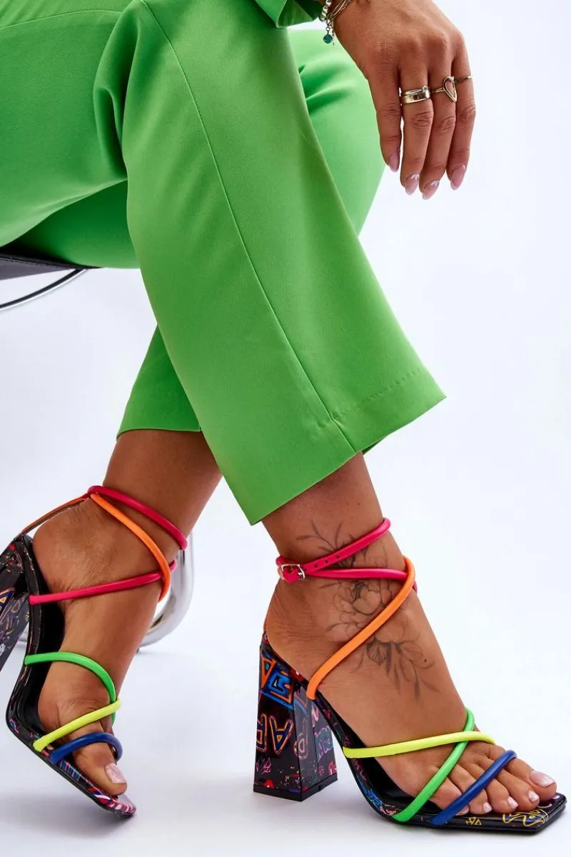 Boto Modne Sandały Na Obcasie Multikolor Josette Wielokolorowy