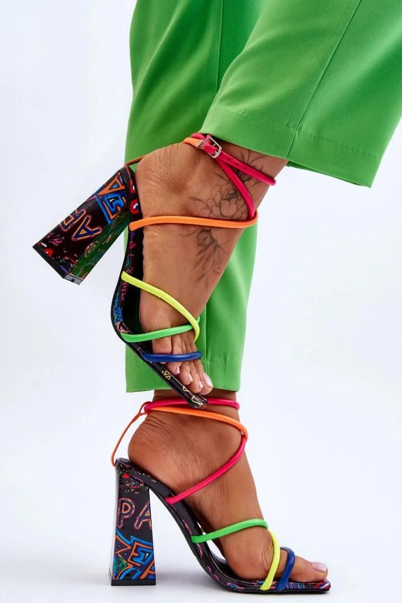 Boto Modne Sandały Na Obcasie Multikolor Josette Wielokolorowy