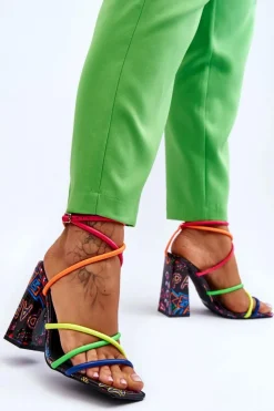 Boto Modne Sandały Na Obcasie Multikolor Josette Wielokolorowy