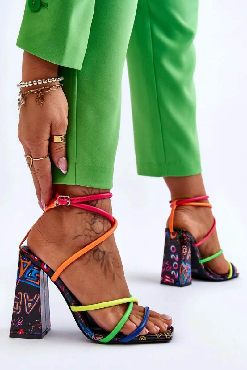 Boto Modne Sandały Na Obcasie Multikolor Josette Wielokolorowy