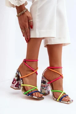 Best Modne Sandały Na Obcasie Multikolor Josette Damskie Sandały Na Obcasie