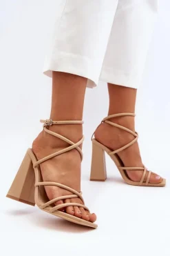 Best Modne Sandały Na Obcasie Nude Josette Damskie Sandały Na Obcasie