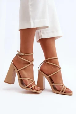 Best Modne Sandały Na Obcasie Nude Josette Damskie Sandały Na Obcasie