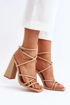 Best Modne Sandały Na Obcasie Nude Josette Damskie Sandały Na Obcasie