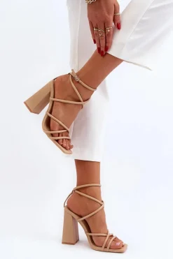 Best Modne Sandały Na Obcasie Nude Josette Damskie Sandały Na Obcasie