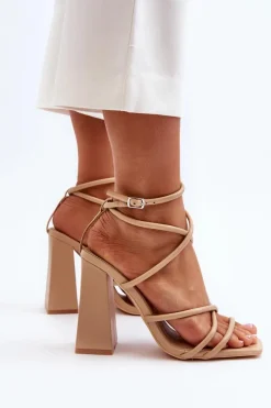 Best Modne Sandały Na Obcasie Nude Josette Damskie Sandały Na Obcasie