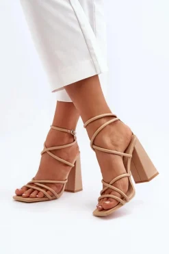 Best Modne Sandały Na Obcasie Nude Josette Damskie Sandały Na Obcasie