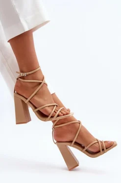Best Modne Sandały Na Obcasie Nude Josette Damskie Sandały Na Obcasie