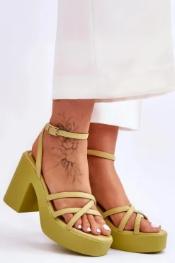 Boto Modne Sandały Na Obcasie Z Paseczkami Limonkowe Shemira Zielony