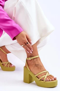 Boto Modne Sandały Na Obcasie Z Paseczkami Limonkowe Shemira Zielony