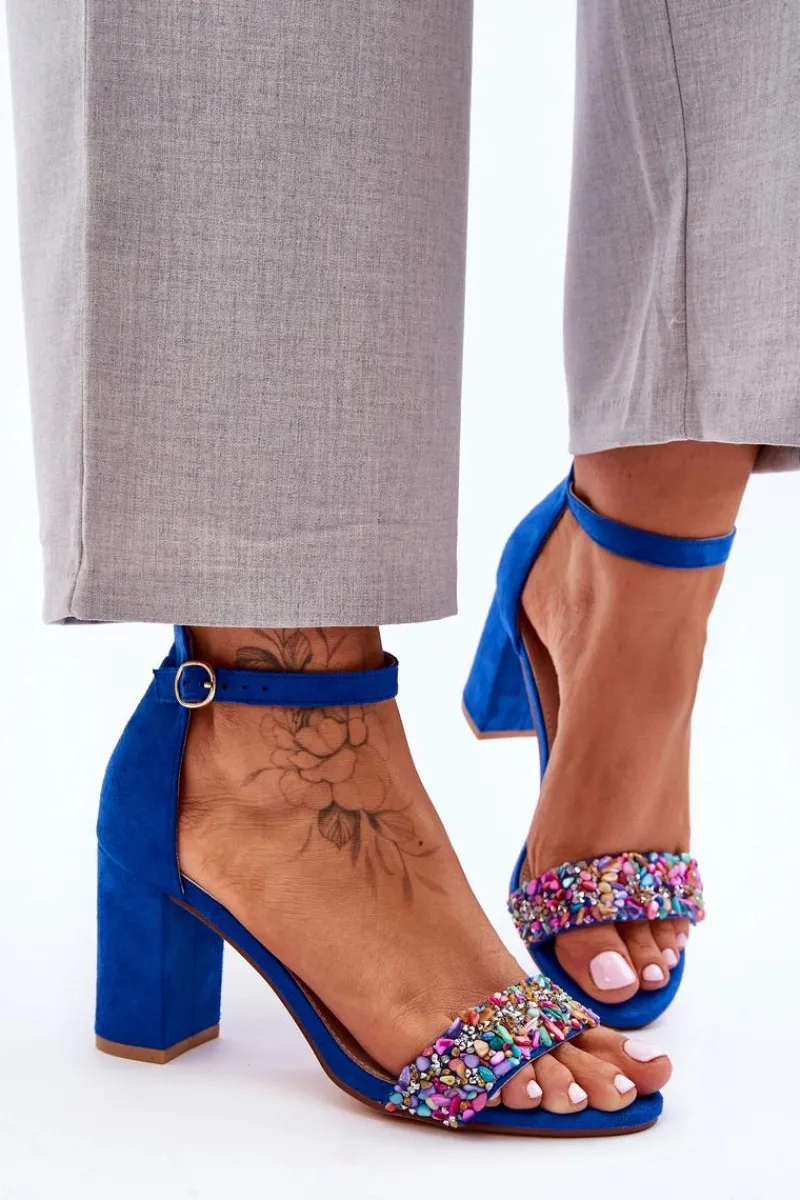 Sandały Na Obcasie>Boto Modne Sandały Na Obcasie Z Ozdobnymi Kamieniami Niebieskie Love Me