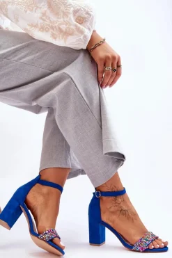 Sandały Na Obcasie>Boto Modne Sandały Na Obcasie Z Ozdobnymi Kamieniami Niebieskie Love Me