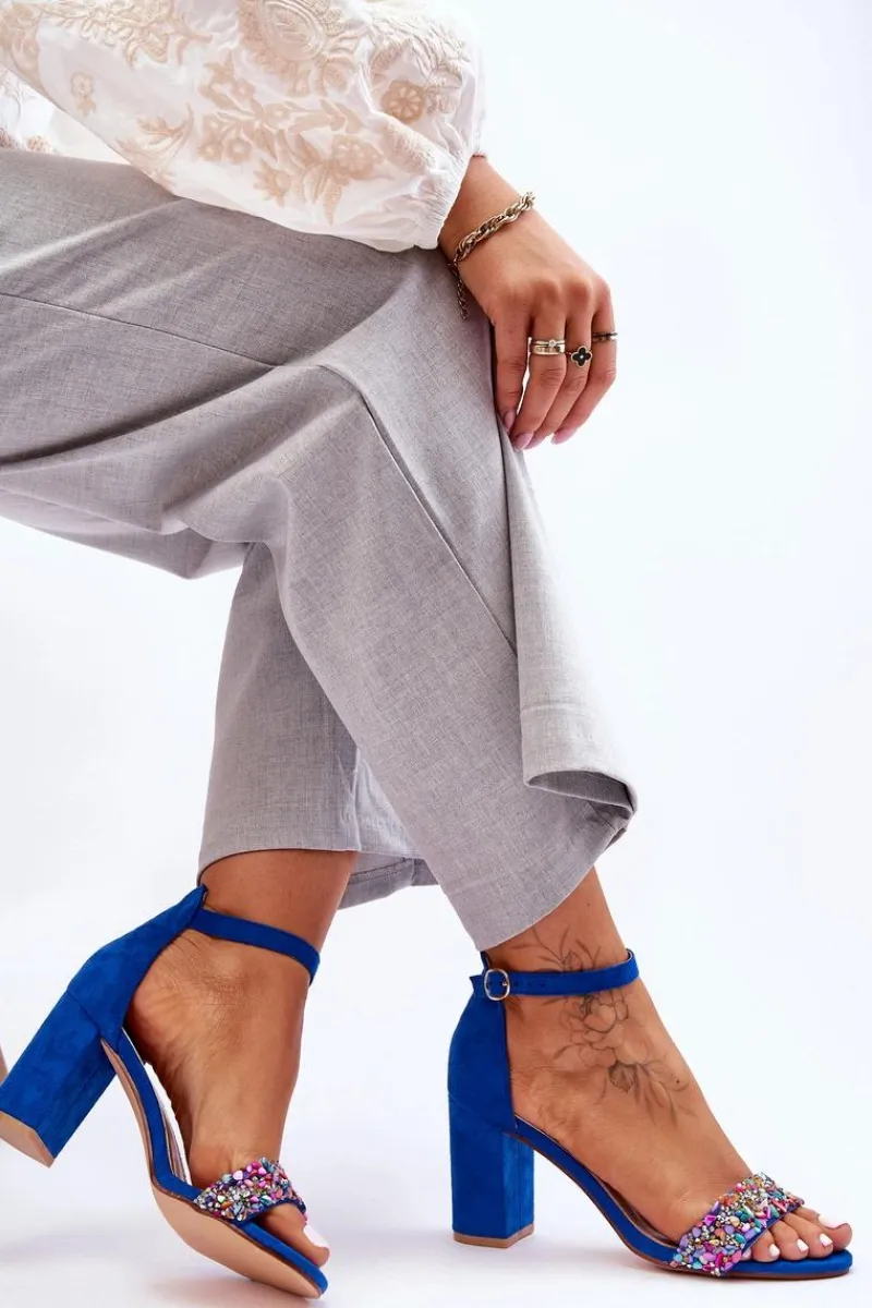 Sandały Na Obcasie>Boto Modne Sandały Na Obcasie Z Ozdobnymi Kamieniami Niebieskie Love Me