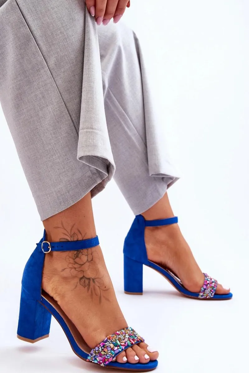 Sandały Na Obcasie>Boto Modne Sandały Na Obcasie Z Ozdobnymi Kamieniami Niebieskie Love Me