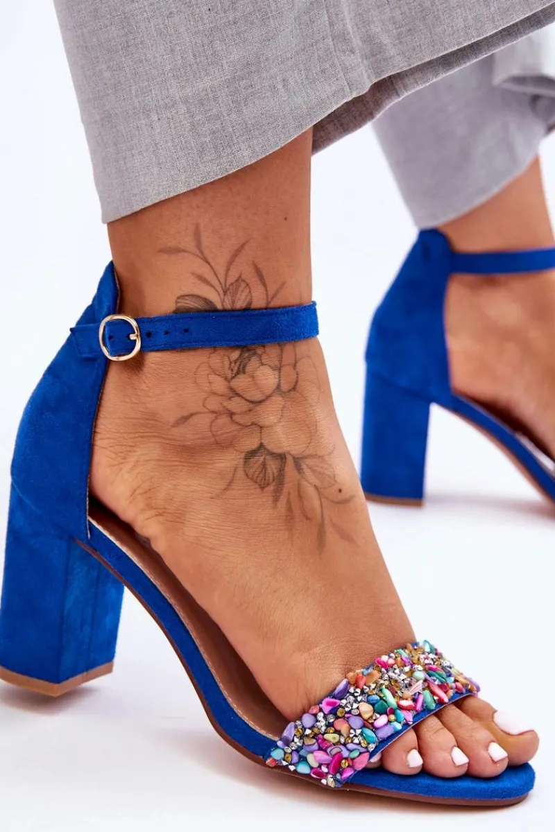 Sandały Na Obcasie>Boto Modne Sandały Na Obcasie Z Ozdobnymi Kamieniami Niebieskie Love Me