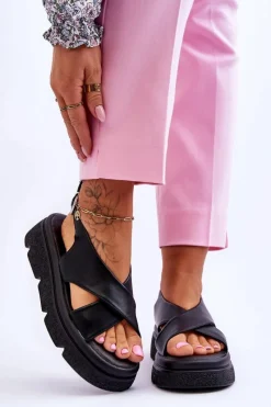 Sandały Płaskie>Evento Modne Sandały Na Platformie Czarne Chester