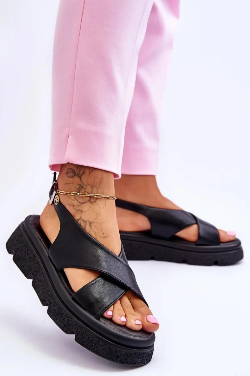 Sandały Płaskie>Evento Modne Sandały Na Platformie Czarne Chester