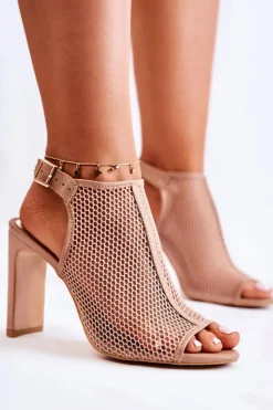 Discount Modne Sandały Na Słupku Na Sprzączkę Beżowe Semira Damskie Sandały Na Obcasie