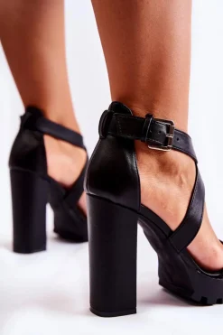 Sale Boto Modne Sandały Na Słupku Z Paskiem Czarne Rammis