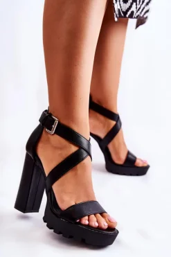 Sale Boto Modne Sandały Na Słupku Z Paskiem Czarne Rammis