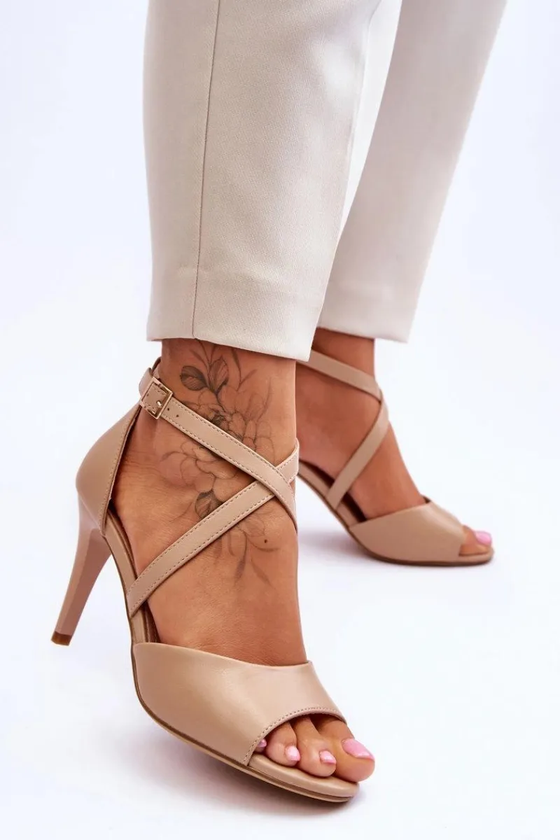 Sandały Na Obcasie>Buty Sergio Leone Modne Sandały Na Szpilce Ciemnobeżowe Loressa