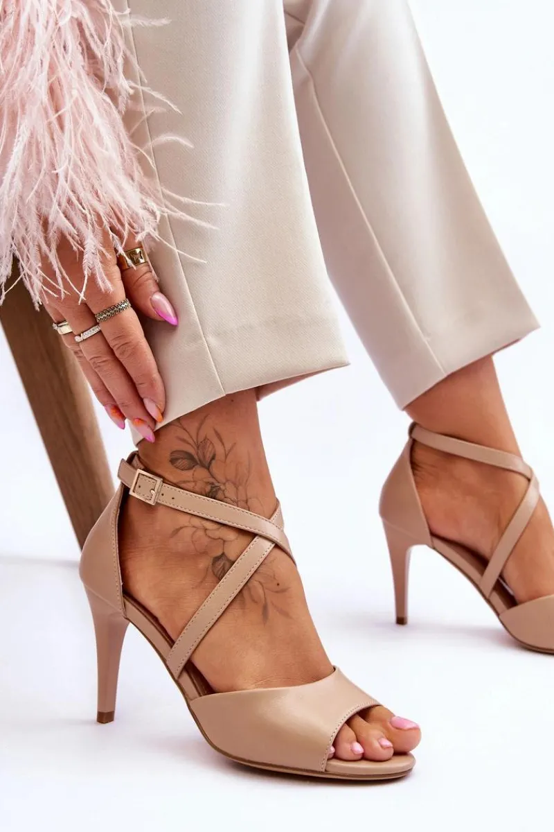 Sandały Na Obcasie>Buty Sergio Leone Modne Sandały Na Szpilce Ciemnobeżowe Loressa