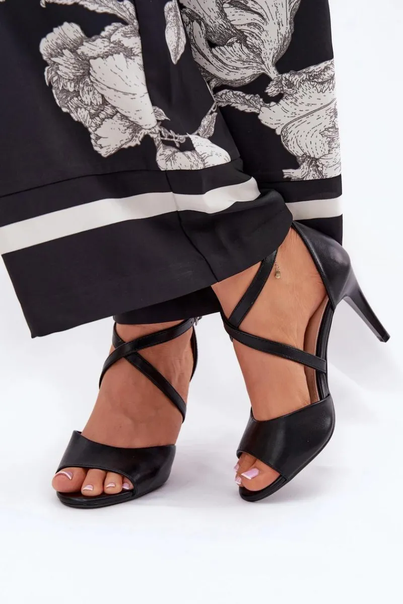 Sale Buty Sergio Leone Modne Sandały Na Szpilce Czarne Loressa Czarny