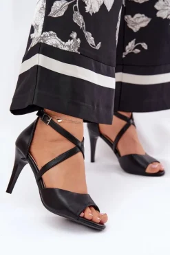 Sale Buty Sergio Leone Modne Sandały Na Szpilce Czarne Loressa Czarny