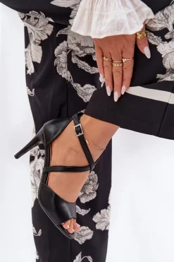 Sale Buty Sergio Leone Modne Sandały Na Szpilce Czarne Loressa Czarny