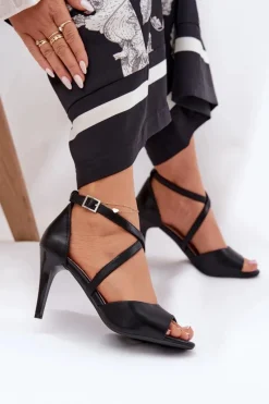 Sale Buty Sergio Leone Modne Sandały Na Szpilce Czarne Loressa Czarny