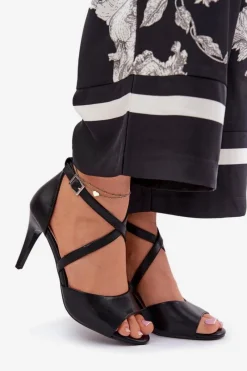 Sale Buty Sergio Leone Modne Sandały Na Szpilce Czarne Loressa Czarny