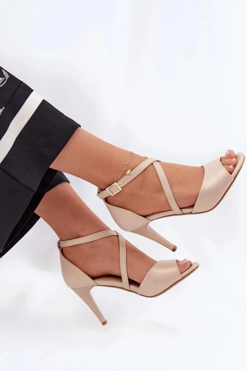 Sandały Na Obcasie>Buty Sergio Leone Modne Sandały Na Szpilce Złote Loressa Złoty