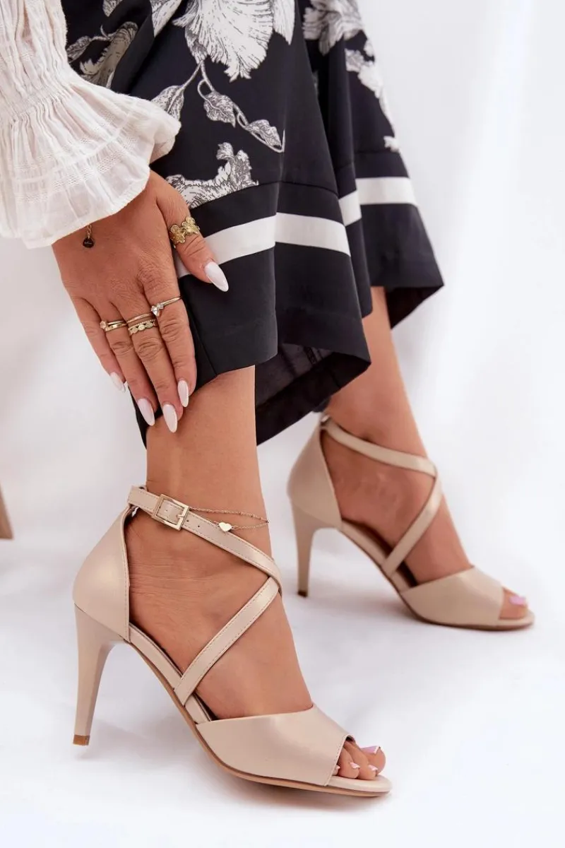 Sandały Na Obcasie>Buty Sergio Leone Modne Sandały Na Szpilce Złote Loressa Złoty