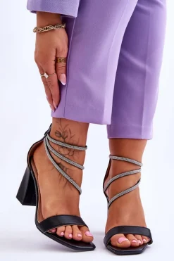 Sandały Na Obcasie>Boto Modne Sandały Z Cyrkoniami Czarne Carma Czarny