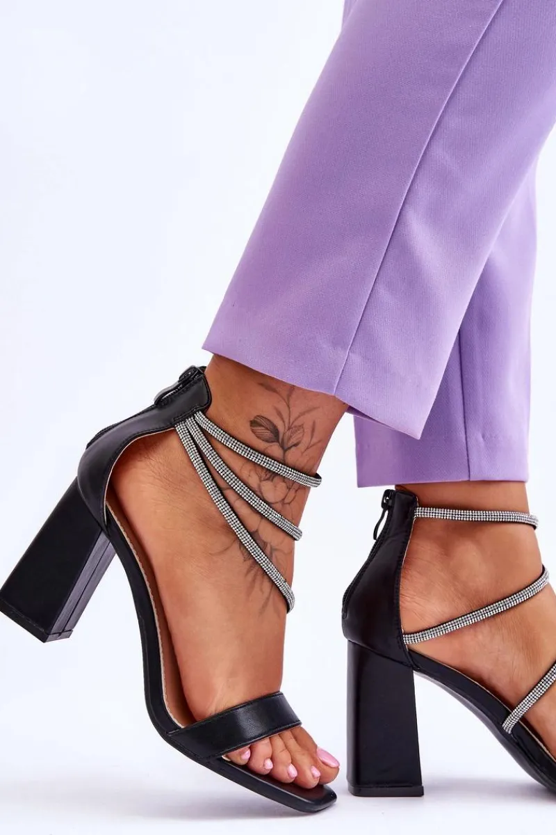 Sandały Na Obcasie>Boto Modne Sandały Z Cyrkoniami Czarne Carma Czarny