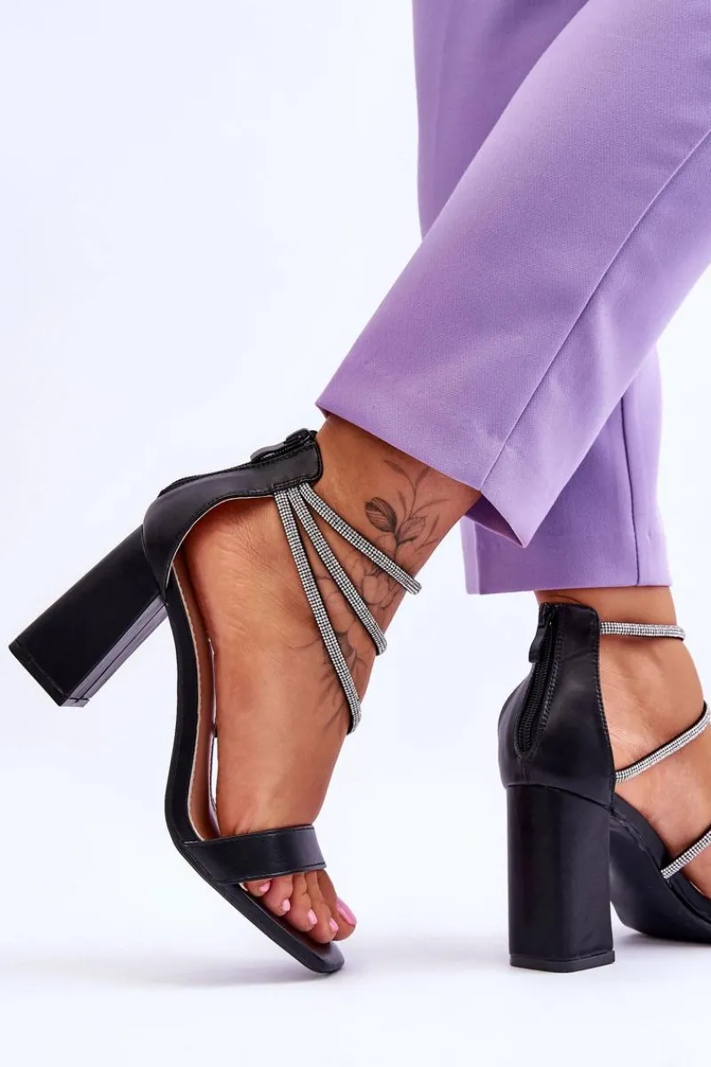 Sandały Na Obcasie>Boto Modne Sandały Z Cyrkoniami Czarne Carma Czarny